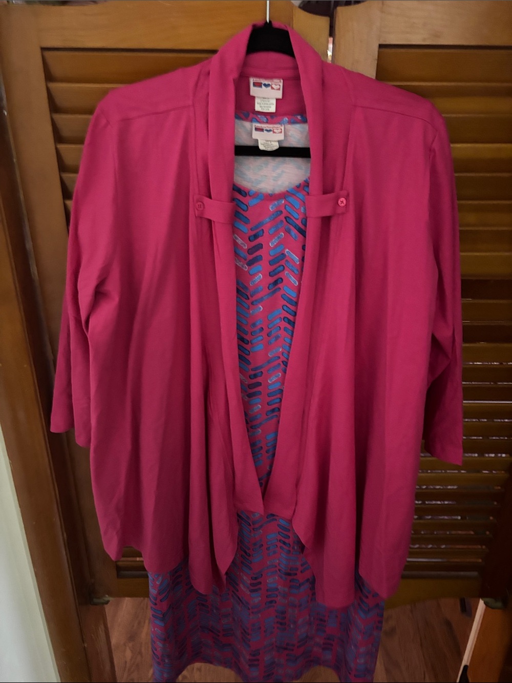 Women's Fuchsia 2 Piece Open-Front Cardigan with Button-Tab Neck & Dress